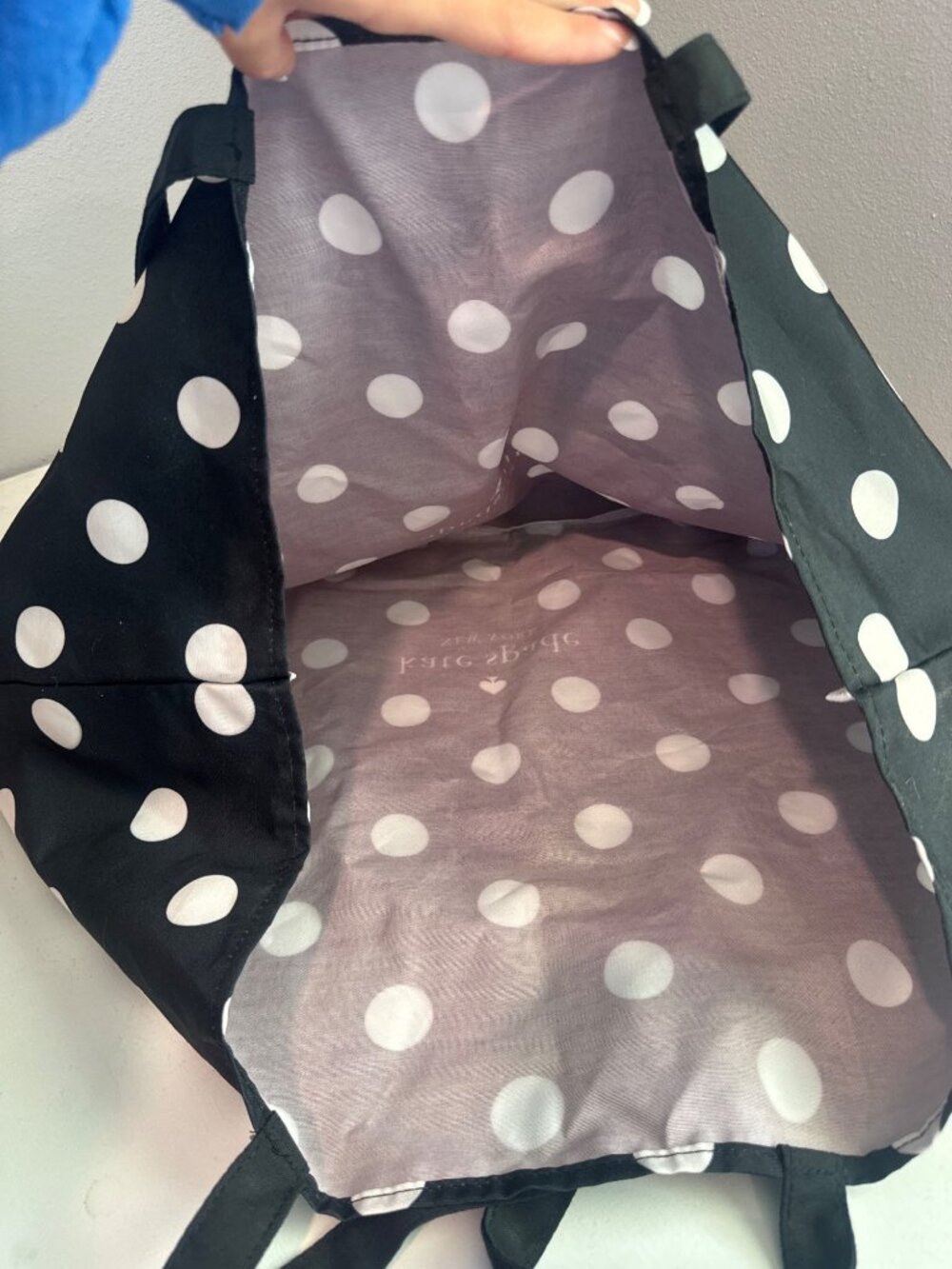 Kate Spade Tote Blk/White Polka Dot Lightwt Reusable Shopping Bag Iconic Classic - Picture 9 of 11
